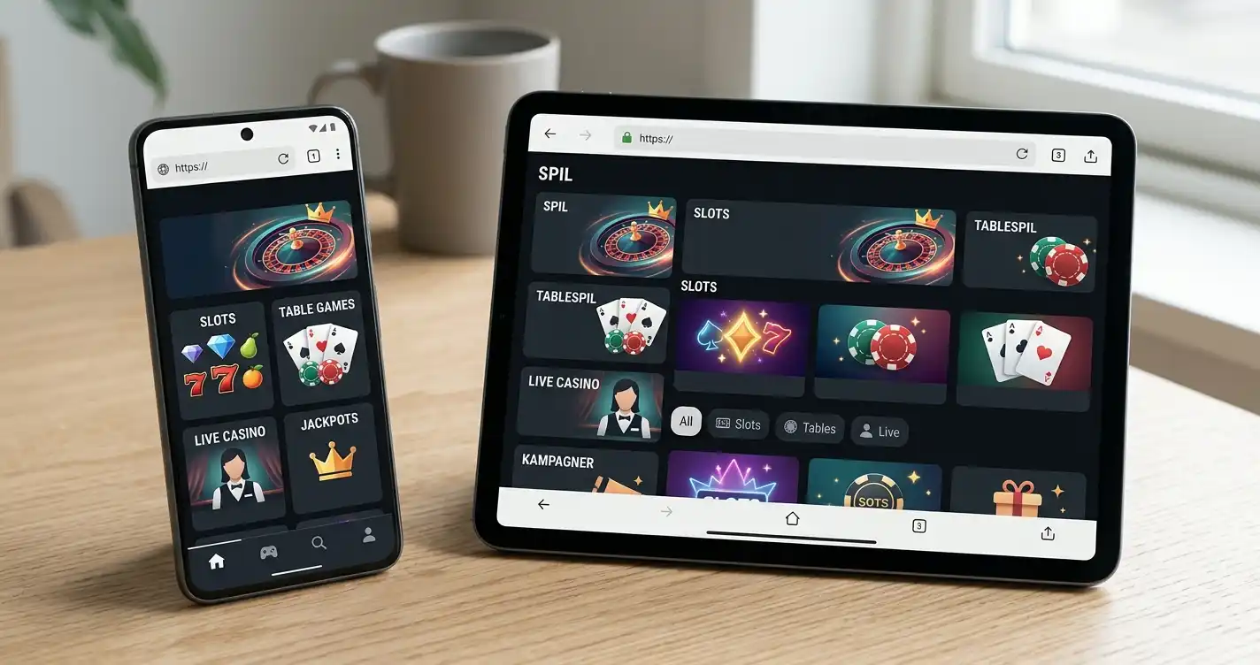 Mobiltelefon med generisk casinovisning i netlæser uden brandlogo